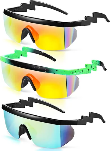 Frienda 3 pares de lentes de sol retro semi sin montura de los años 80 y 90 s zigzag gafas de sol transparentes de colores para hombres y mujeres