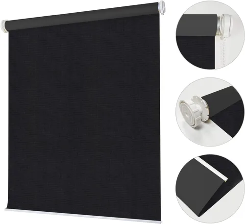 Miniatura 6 de Persianas enrollables opacas sin taladro, de montaje interior, color negro real, personalizadas, sin herramientas, protección UV, telas de alta