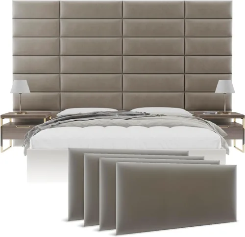 Miniatura 32 de Cabeceras tapizadas Vänt - Paneles de pared para montar en la pared tamaño Queen/Full - Champán neutro metálico - Juego de 4 paneles