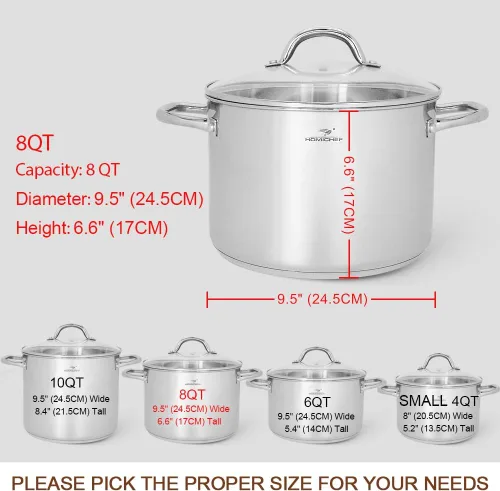 Miniatura 4 de HOMICHEF Olla de Caldo de 8 Cuartos con Tapa de Acero Inoxidable Sin Níquel - Olla de Caldo Pulida como Espejo de 8 QT con Tapa - UTENSILIOS DE