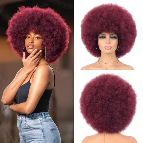 Miniatura 17 de G&T Wig Pelucas rizadas afro de los años 70 para mujeres negras, sin pegamento y suaves pelucas afro negras grandes, con volumen y suaves de aspecto