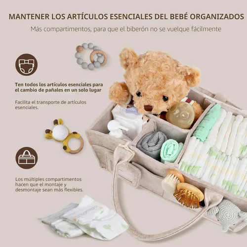 Miniatura 4 de GEMII Organizador de pañales – Organizador grande para bebés con asa para recién nacidos, artículos esenciales para niños o niñas (avena, grande)