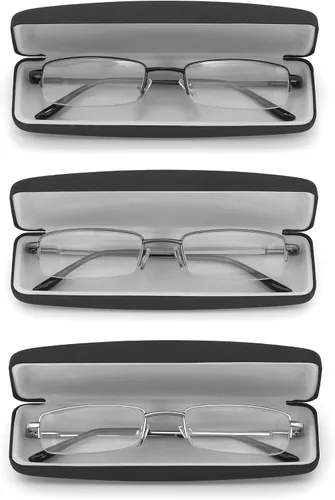 Miniatura 7 de HIGHLIKE Paquete de 2 o 3 lentes de lectura con bloqueo de luz azul con estuches rígidos, lentes de lectura con bisagra de resorte semicarmazón C02