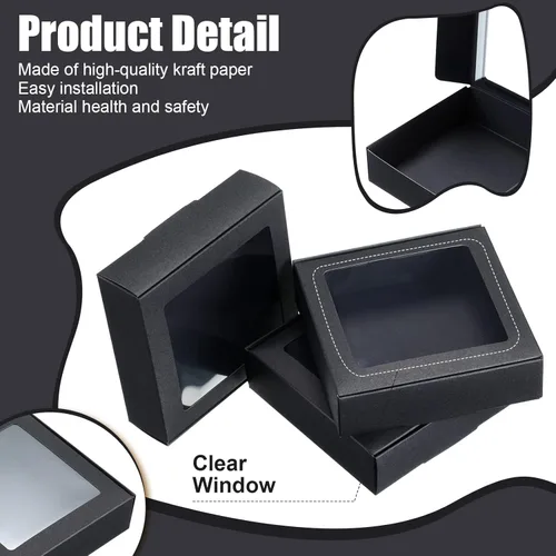 Miniatura 3 de Zonon 30 Cajas de Papel Kraft con Ventana 4.13 x 4.13 x 1.18 Pulgadas para Empaquetado de Dulces, Pequeñas Cajas de Regalo, Porta Jabón, Mini Negro