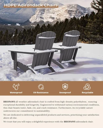 Miniatura 5 de BRIOPAWS - Juego de 2 sillas Adirondack Tamaño grande Silla para hoguera Plástico HDPE Para todo tipo de clima para terraza, al aire gris