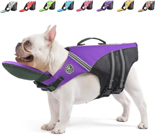 Miniatura 17 de Mklhgty Chaleco salvavidas para perros, chaleco salvavidas reflectante para perro con cuello extraíble, alta flotabilidad para nadar y navegar, Rojo