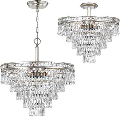 Miniatura 4 de Mercer - Candelabro convertible de cristal plateado con 7 luces, corte a mano, lámpara de techo - Candelabros para pasillo, sala de estar