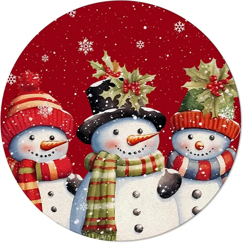 Miniatura 2 de Alfombra redonda de muñeco de nieve rojo de 3 pies, lavable para interiores y exteriores, para dormitorio, cocina, baño, sala de estar, comedor