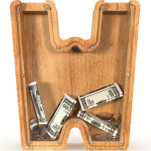 Miniatura 93 de Alcancía para niños y niñas, alcancía grande de madera personalizada con diseño recortado, bancos de monedas con letras del alfabeto, caja de ahorro