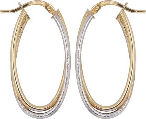 Miniatura 2 de Kooljewelry Pendientes de aro ovalados superpuestos de oro bicolor de 10 quilates, Metal