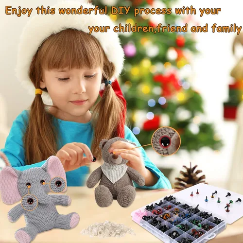 Miniatura 9 de Safety Eyes - 796 ojos y nariz de seguridad de plástico, ojos de muñeca negros de 0.23 a 0.78 pulgadas con arandelas, nariz de oso de varios