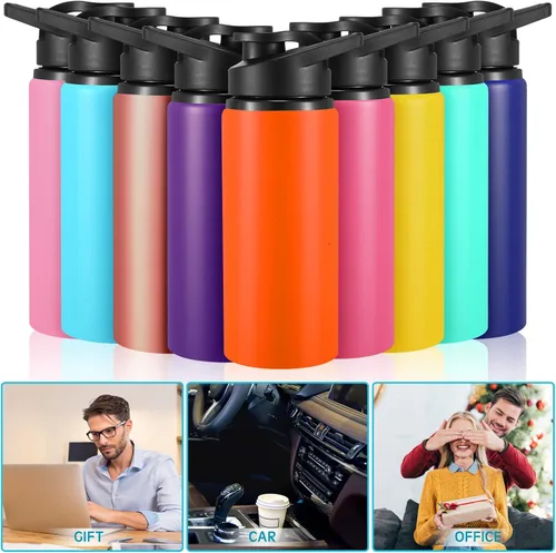 Miniatura 7 de Yinder 16 botellas de agua de aluminio a granel multicolor reutilizables con tapas a presión, paquete múltiple de botellas de agua al vacío