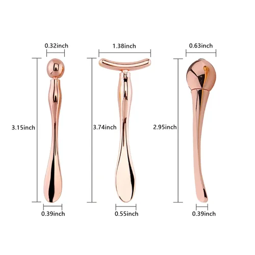 Miniatura 2 de BetterJonny Varita aplicadora de crema de ojos de metal, 3 unidades, cuchara de cosméticos, masajeador facial para niñas y mujeres, masajeador Oro