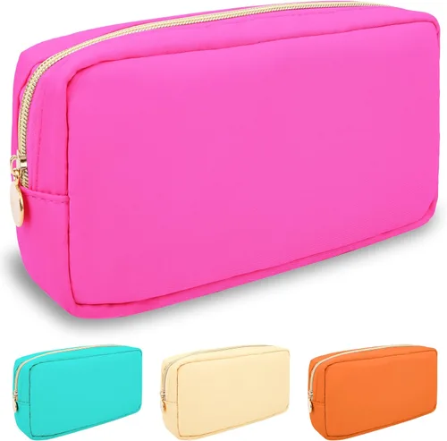 Miniatura 46 de izuzta Bolsa de maquillaje pequeña de nylon para bolso, linda bolsa de cosméticos con cremallera, bolsa de maquillaje preppy, Azul, Mini 2-Azul