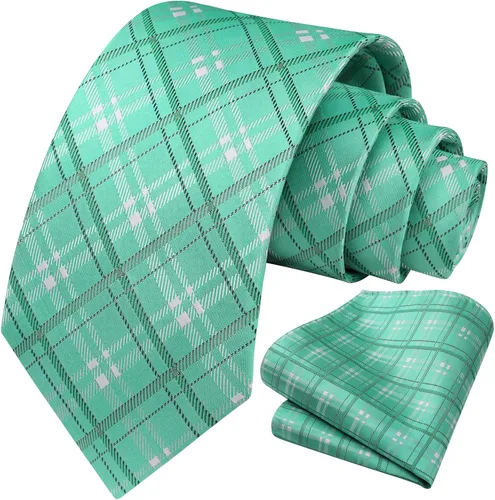 Miniatura 161 de HISDERN Conjunto de corbata a cuadros a cuadros pañuelo tejido clásico formal para hombre corbata y bolsillo cuadrado