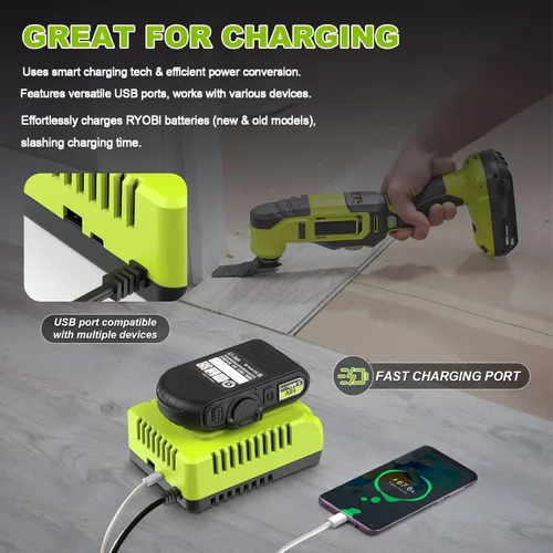 Miniatura 5 de Cargador rápido P117 de repuesto para cargador de batería Ryobi de 18 V, compatible con Ryobi 12V-18V ONE+ Litio, NiCad, NiMh y herramientas