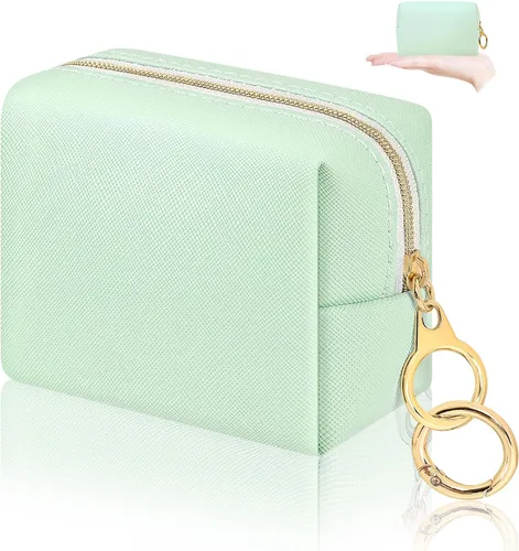 Miniatura 13 de Bolsa de maquillaje pequeña de 5.1 x 5.1 pulgadas para monedero, material flocado, mini bolsa de maquillaje de viaje con dos bolsillos internos