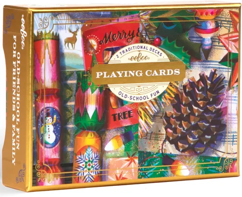eeBoo Piece & Love: Decoraciones de Navidad - Naipes para adultos, juego de 2 mazos tradicionales con hermosas obras de arte y bordes dorados,