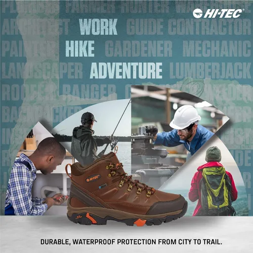 Miniatura 6 de HI-TEC Acadia WP - Botas de senderismo de cuero impermeables para hombre ligeras transpirables para mochileros y senderos