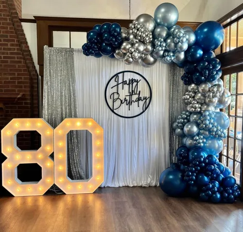 Miniatura 6 de Kit de arco de globos azules y plateados, 129 globos azul marino metálico de diferentes tamaños para decoraciones de fiestas de cumpleaños