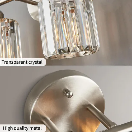 Miniatura 5 de Moderna lámpara de tocador de cristal de 2 luces, lámpara vertical de baño de níquel cepillado sobre espejo para tocador y lavabo, compatible