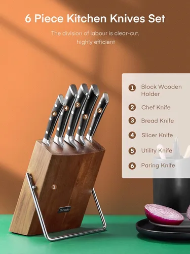 Miniatura 2 de D.Perlla - Juego de cuchillos de cocina pequeños de 6 piezas con bloque, juego de cuchillos de acero inoxidable alemán, juego de bloques de Marrón