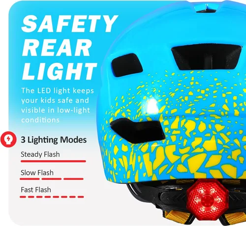 Miniatura 4 de Casco de bicicleta para niños, casco ajustable para niños y jóvenes con visera desmontable y luz LED para niños de 3-5/5-8/8-12 años, casco Azul