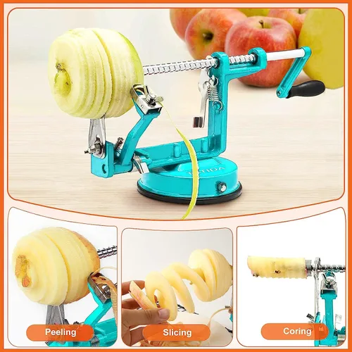 Miniatura 4 de Descorazonador pelador de manzanas, pelador de manzanas de hierro fundido cromado de larga duración con cuchillas de acero inoxidable y potente base