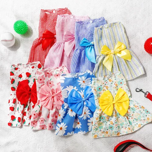 Miniatura 6 de Sanwuta 8 piezas de vestidos de perro para perros pequeños, ropa de cachorro, traje de perro para niña, lindo lazo, falda para mascotas, ropa