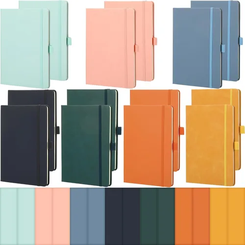 Miniatura 12 de Laumoi 7 Pack Hardcover Journal Notebooks Bulk A5/A4/B5 Journaling Notebook Wide Ruled PU Leather Ruled Lined Journals with Pen Holder for School
