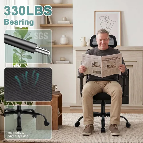Miniatura 6 de Shintenchi Silla de oficina de malla, silla ergonómica de escritorio de oficina en casa con soporte lumbar ajustable, reposacabezas, inclinación