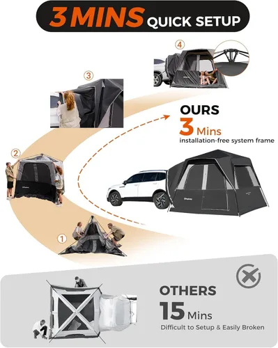 Miniatura 3 de KingCamp SUV Tent, Instant 6-8 Person Waterproof & Windproof Tailgate Car Camping Tent with Movie Screen for Family Camping & Outdoor Adventures