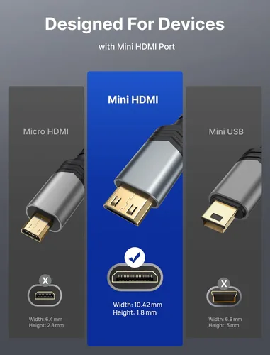 Miniatura 3 de JSAUX Paquete de 2 adaptadores Mini HDMI a HDMI, cable Mini HDMI macho a HDMI hembra con 4K 60Hz HDR 3D 18Gbps, compatible con cámara, videocámara