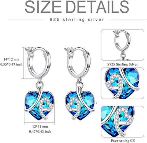 Miniatura 3 de AOBOCO Aretes colgantes de cristal de corazón, aretes de aro de plata de ley para mujer, nudo de amor, regalos de joyería para ella, Cristal