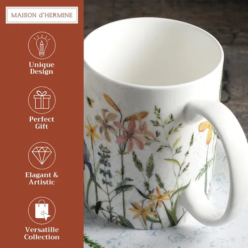 Miniatura 2 de Maison d' Hermine Taza de café con asas, tazas de porcelana fina de hueso, paquete de una taza de té para bebidas calientes, capuchino, latte