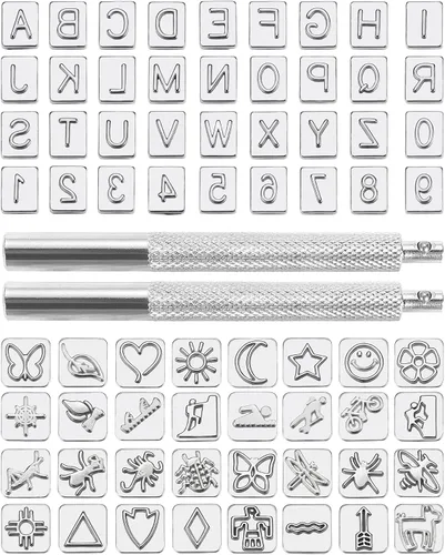 Miniatura 10 de Yoption Juego de 36 piezas de sellos metálicos de letras y números, 26 herramientas de perforación de cuero con letras y números, para cinturón
