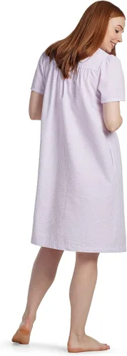 Miniatura 2 de Miss Elaine Bata corta de sirsaca para mujer, cierre frontal y mangas cortas, dos bolsillos delanteros, ropa de dormir y ropa de descanso