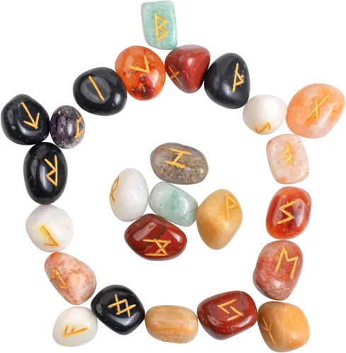Miniatura 12 de Crocon Juego de piedras de runa oplaita con alfabeto Futhark de élder, símbolo grabado para generador de energía, equilibrio de chakras, protección