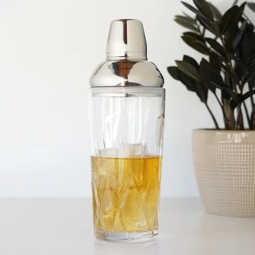 Miniatura 5 de Viski Admiral - Coctelera para cócteles fríos, Margarita, Whisky Sour, vaso de cristal cortado con tapa de acero inoxidable y colador, elegante