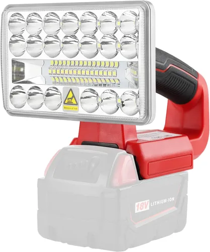 Luz de inundación portátil de 18 W, 2000 lm, compatible con batería Milwaukee de 18 V, linterna con puerto USB-A para trabajo, camping, reparación