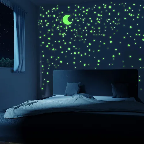 Miniatura 6 de Calcomanías de pared de estrellas y luna que brillan en la oscuridad, 252 puntos en 3 tamaños para techo/paredes, perfecto para regalo de cumpleaños