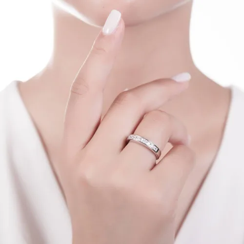 Miniatura 6 de BERRICLE Sterling Silver Rings Stackable Half Eternity Band Ring for Women, Channel Set Cubic Zirconia CZ - Cushion, Emerald, Princess Cut