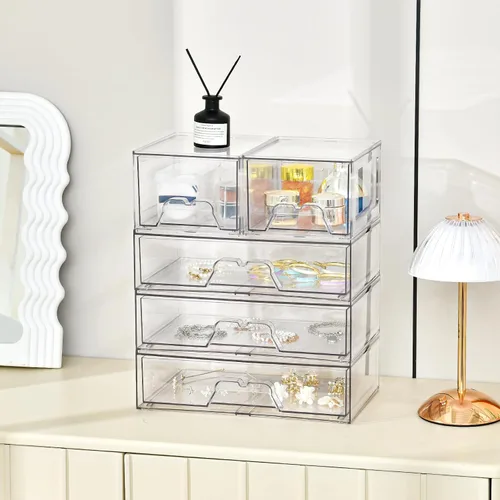 Miniatura 5 de Stebopum Paquete de 4 Cajones de Almacenamiento Apilables Organizador de Acrílico Transparente Organizador de Maquillaje de Baño y Almacenamiento