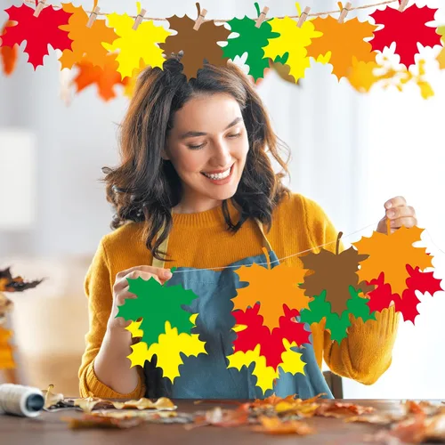 Miniatura 6 de Demissle 120 recortes grandes de hojas de otoño de 4 pulgadas para tablón de anuncios con puntos de pegamento, hojas artificiales de otoño surtidas