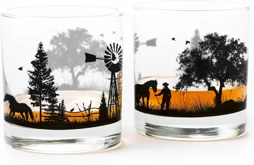 Miniatura 19 de Juego de vasos de whisky Black Lantern Buffalo Landscape de 2 vasos de 11oz con base pesada para bourbon, whisky y cócteles Regalo