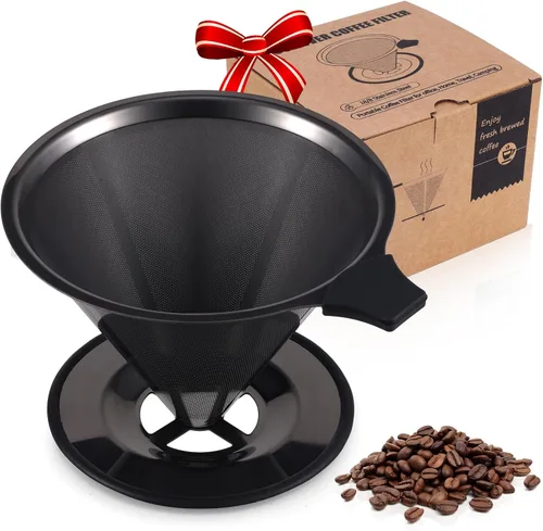 【2.0 mejorado】 Cafetera de acero inoxidable, filtro de café de goteo reutilizable sin papel y colador de café para una sola taza de preparación a