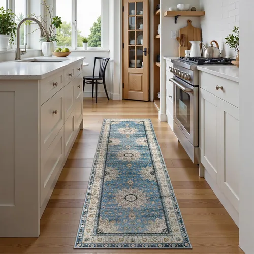 Miniatura 2 de Lahome Tapete oriental con medallón floral, antideslizante, lavable, para piso en interior, pasillo, baño, cocina, vestíbulo y puerta delantera, 2 x