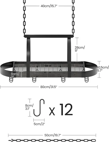 Miniatura 4 de CHOEZON Estante para ollas colgante, colgador de ollas para la cocina, soporte para ollas montado en el techo, organizador de utensilios de cocina