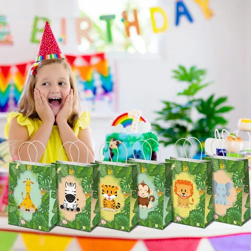 Miniatura 6 de Gersoniel 24 bolsas de regalos de safari, bolsas de recuerdos de fiesta de selva de safari con asas para niños, bolsas de regalo de cumpleaños