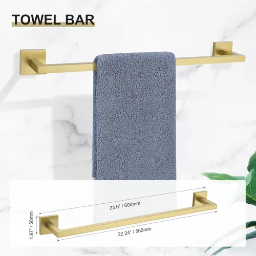 Miniatura 2 de Juego de 5 toallas de baño de color dorado claro cepillado, juego de toallero para baño, juego de accesorios de baño de acero inoxidable SUS304